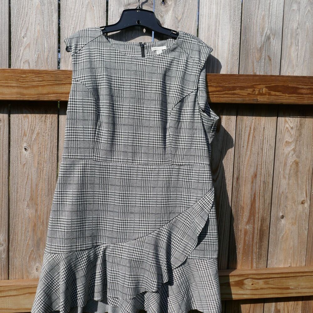CATO Dress Petitie XLP Sleeveless Black White Houndstooth Flounce Ruffle Career